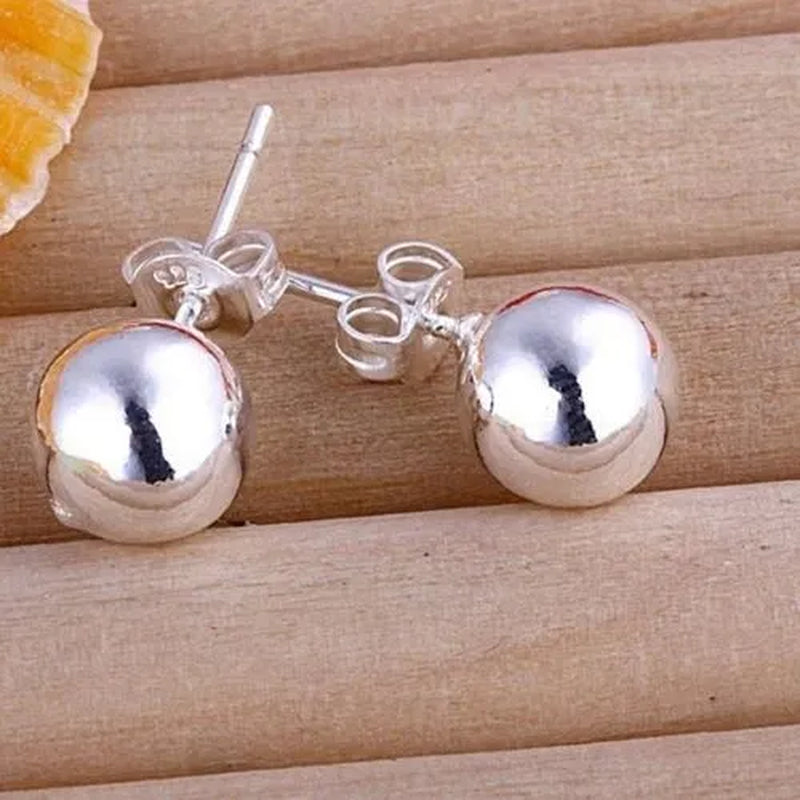 6MM 8MM 10MM Fashion Chic 925 Sterling Silver Sterling Silver Earrings Fashion Ball Stud Earrings New