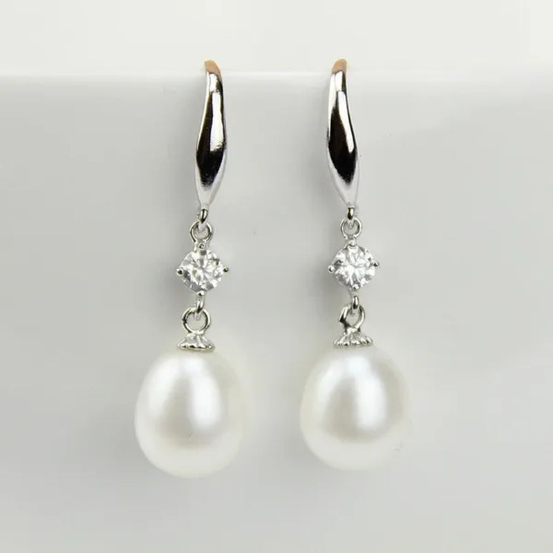 9Mm Cultured Natural Freshwater Drop Pearl Earrings with Sterling Silver Dangling,Pearl Jewelry for Women