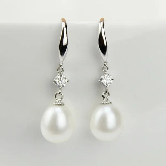 9Mm Cultured Natural Freshwater Drop Pearl Earrings with Sterling Silver Dangling,Pearl Jewelry for Women