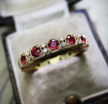 Natural 5.66ct Ruby、white  Diamond 14k Yellow Gold Ring Size5-11