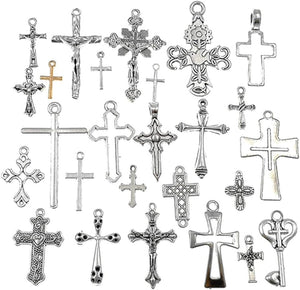 Christian Cross Charm Assorted Alloy Crucifix Pendant Connector for DIY Necklace Bracelet Jewelry Making Accessaries(25Pcs,Antique Silver)