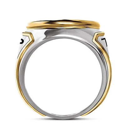 925 Sterling Silver Plated Mens Fashion Ring Two Tone 18K Gold Plated"Make America Great Again" USA President Trump Statue Commemorative Coin Rings General Election Trump Supporters Jewelry Successfully Elected Souvenir Gift Size 6 - 13 - WORLD TIME VISITS