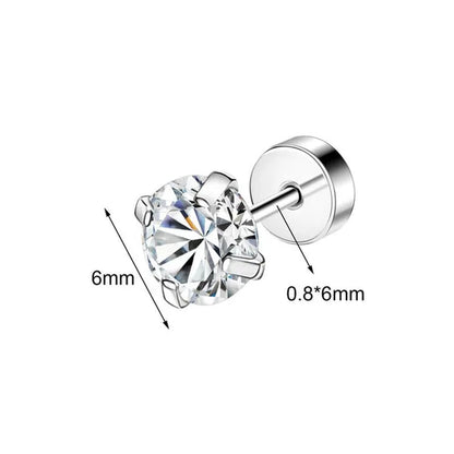 1 Pair Stainless Steel White Zircon Stud Earrings for Women Men Claw Earring Ear Helix Cartilage Piercings Flat Back Earrings Jewelry 20G