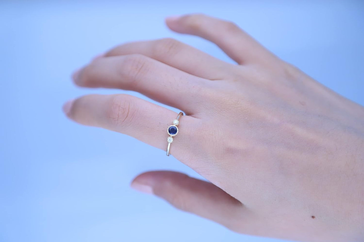 10K Yellow Gold Genuine Blue Sapphire Ring with Diamonds for Women,Ethically, Metal Gemstone Diamond, Sapphire