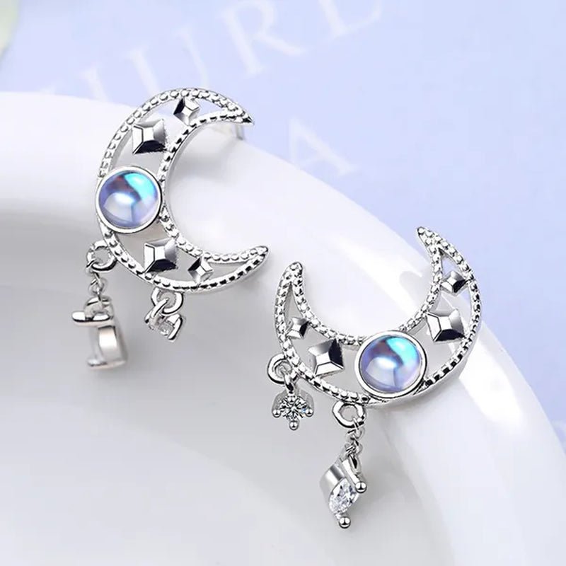 1 Pair Moon Hollow Zircon Crystal Drop Earrings for Women Party Moonstone Earrings Jewelry - WORLD TIME VISITS