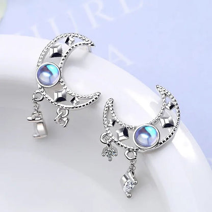 1 Pair Moon Hollow Zircon Crystal Drop Earrings for Women Party Moonstone Earrings Jewelry - WORLD TIME VISITS