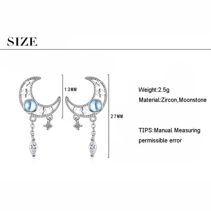 1 Pair Moon Hollow Zircon Crystal Drop Earrings for Women Party Moonstone Earrings Jewelry - WORLD TIME VISITS