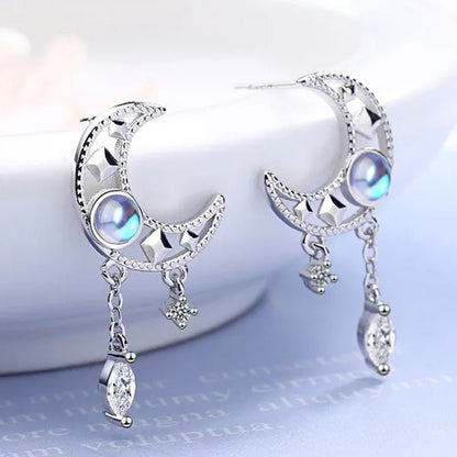 1 Pair Moon Hollow Zircon Crystal Drop Earrings for Women Party Moonstone Earrings Jewelry - WORLD TIME VISITS