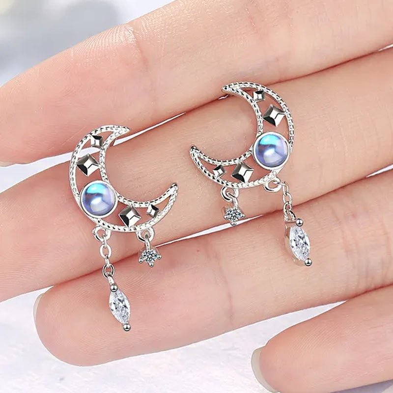 1 Pair Moon Hollow Zircon Crystal Drop Earrings for Women Party Moonstone Earrings Jewelry - WORLD TIME VISITS