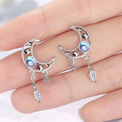 1 Pair Moon Hollow Zircon Crystal Drop Earrings for Women Party Moonstone Earrings Jewelry - WORLD TIME VISITS