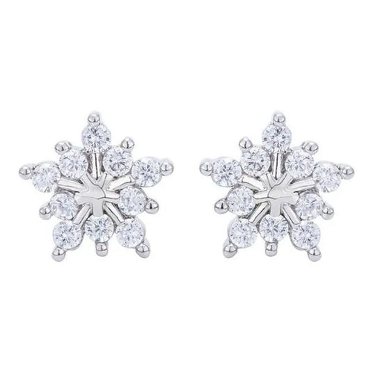 1 Pair Silver Plated Lab Diamond Snowflake Stud Earrings for Women Wedding Party Fashion Accessories - WORLD TIME VISITS