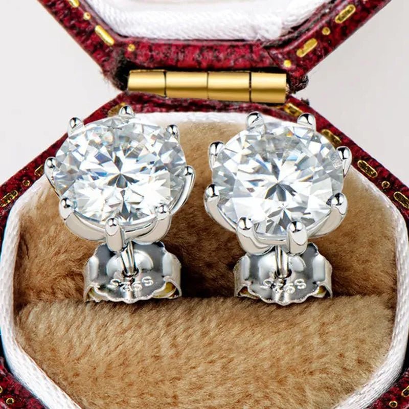 1 Pair Solitaire Diamond Stud Earrings for Women Bridal Wedding Moissanite Earrings - WORLD TIME VISITS