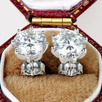 1 Pair Solitaire Diamond Stud Earrings for Women Bridal Wedding Moissanite Earrings - WORLD TIME VISITS