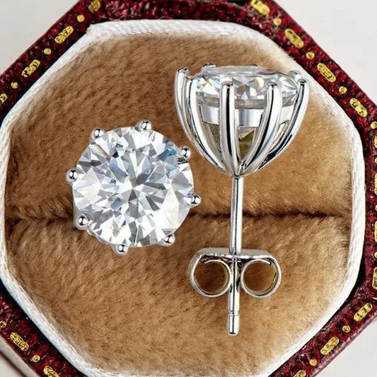 1 Pair Solitaire Diamond Stud Earrings for Women Bridal Wedding Moissanite Earrings - WORLD TIME VISITS