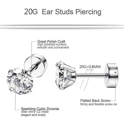 1 Pair/9 Pairs 18G Stainless Steel Ear Stud Piercing Barbell Studs Earrings round Cubic Zirconia Inlaid Body Jewelry for Women Girls Kids Christmas Present - WORLD TIME VISITS
