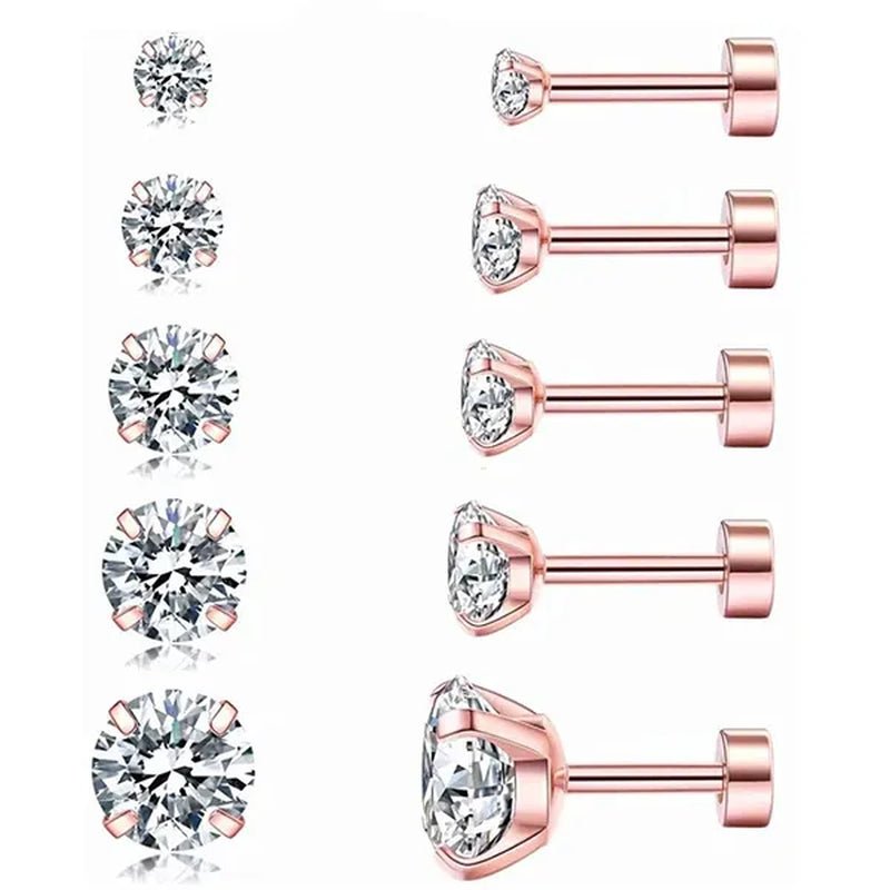 1 Pair/9 Pairs 18G Stainless Steel Ear Stud Piercing Barbell Studs Earrings round Cubic Zirconia Inlaid Body Jewelry for Women Girls Kids Christmas Present - WORLD TIME VISITS