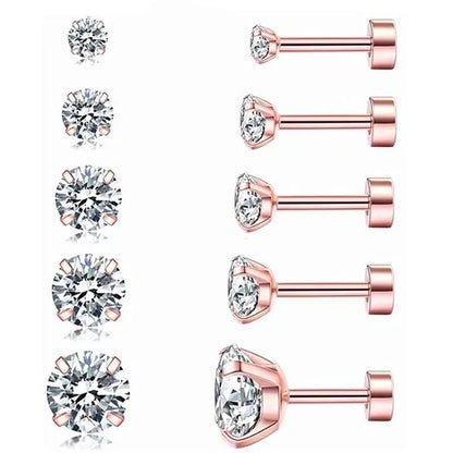 1 Pair/9 Pairs 18G Stainless Steel Ear Stud Piercing Barbell Studs Earrings round Cubic Zirconia Inlaid Body Jewelry for Women Girls Kids Christmas Present - WORLD TIME VISITS