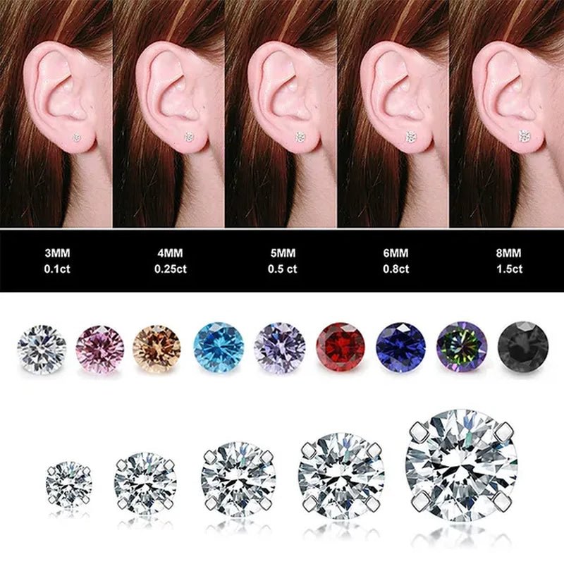 1 Pair/9 Pairs 18G Stainless Steel Ear Stud Piercing Barbell Studs Earrings round Cubic Zirconia Inlaid Body Jewelry for Women Girls Kids Christmas Present - WORLD TIME VISITS