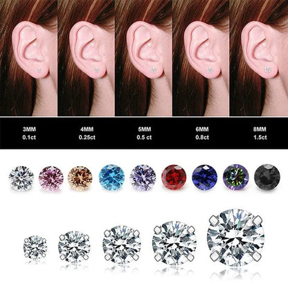 1 Pair/9 Pairs 18G Stainless Steel Ear Stud Piercing Barbell Studs Earrings round Cubic Zirconia Inlaid Body Jewelry for Women Girls Kids Christmas Present - WORLD TIME VISITS
