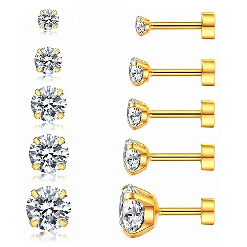 1 Pair/9 Pairs 18G Stainless Steel Ear Stud Piercing Barbell Studs Earrings round Cubic Zirconia Inlaid Body Jewelry for Women Girls Kids Christmas Present - WORLD TIME VISITS