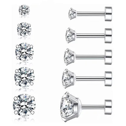 1 Pair/9 Pairs 18G Stainless Steel Ear Stud Piercing Barbell Studs Earrings round Cubic Zirconia Inlaid Body Jewelry for Women Girls Kids Christmas Present - WORLD TIME VISITS