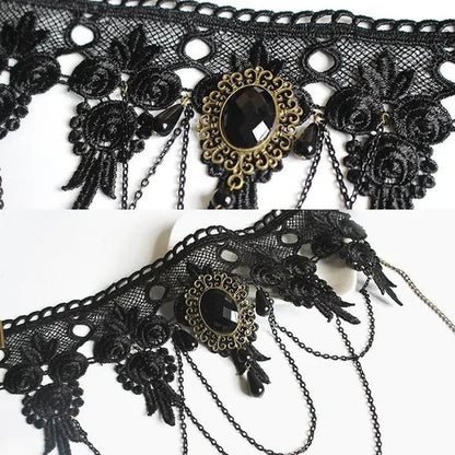1 PCS Black Lace Necklace Chokers Vintage Style Female Gothic Wedding Red Rose Crystal Diamond Pendant Collarbone Necklace Chain Accessories for Women Girls(10 Style) - WORLD TIME VISITS