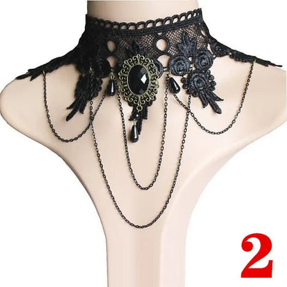 1 PCS Black Lace Necklace Chokers Vintage Style Female Gothic Wedding Red Rose Crystal Diamond Pendant Collarbone Necklace Chain Accessories for Women Girls(10 Style) - WORLD TIME VISITS