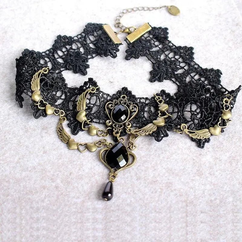 1 PCS Black Lace Necklace Chokers Vintage Style Female Gothic Wedding Red Rose Crystal Diamond Pendant Collarbone Necklace Chain Accessories for Women Girls(10 Style) - WORLD TIME VISITS