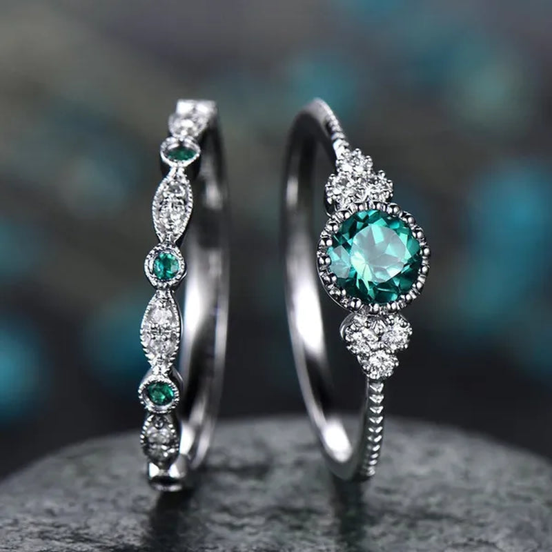 New Trendy 2019 Hot Sale Wedding Rings Set Natural Amethyst Sapphire Ring for Women Fashion Silver Jewelry with Gemstone Party Gift