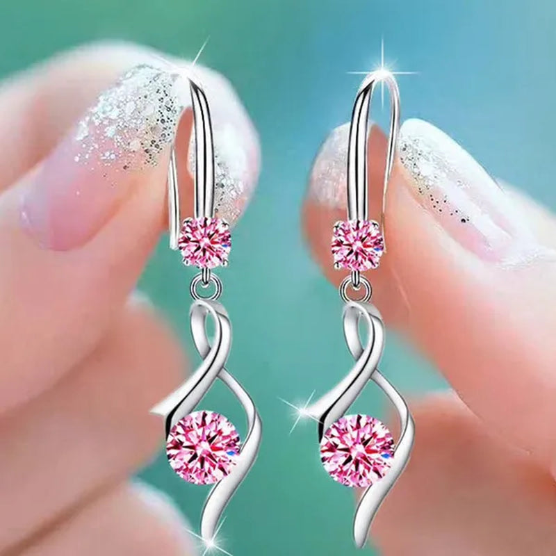 Fashion Women Girl 925 Pure Silver Earrings Female Zircon Rotary Tassel Earrings Gift Jewellery