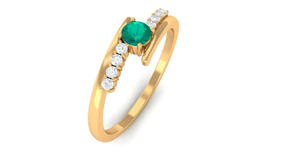 Minimal Emerald Bypass Promise Ring for Women, May Birthstone Ring (AAA Quality), 14K Yellow Gold, US 8.50