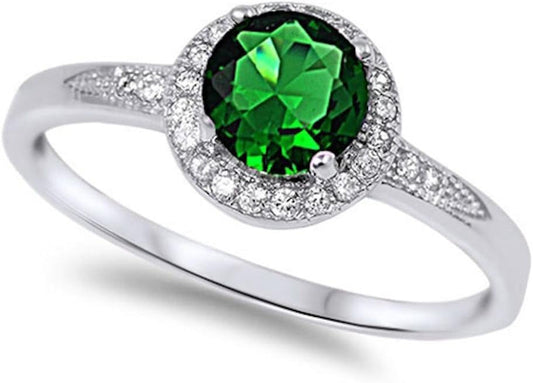 1.25Ct Halo Set Solitaire Cubic Zirconia & Simulated Gemstone Promise Engagement Ring .925 Sterling Silver Ring Sizes 3-12 Colors
