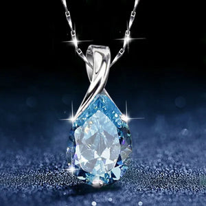 Woman Fashion Jewellery Elegant Water Drop Sapphire Pendant Gold-Plated Noble Zircon AAA Necklace