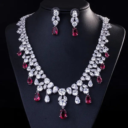 CANDICE Gorgeous Multi Cut CZ Stone Water Drop Tassel Necklace Earrings Set High Quality White Gold Plated Costume Jewelry Sets for Wedding Prom