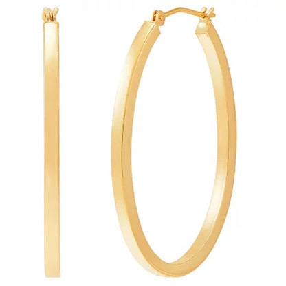 Polished Square Oval Tube Hoop Earrings in 14K Yellow Gold