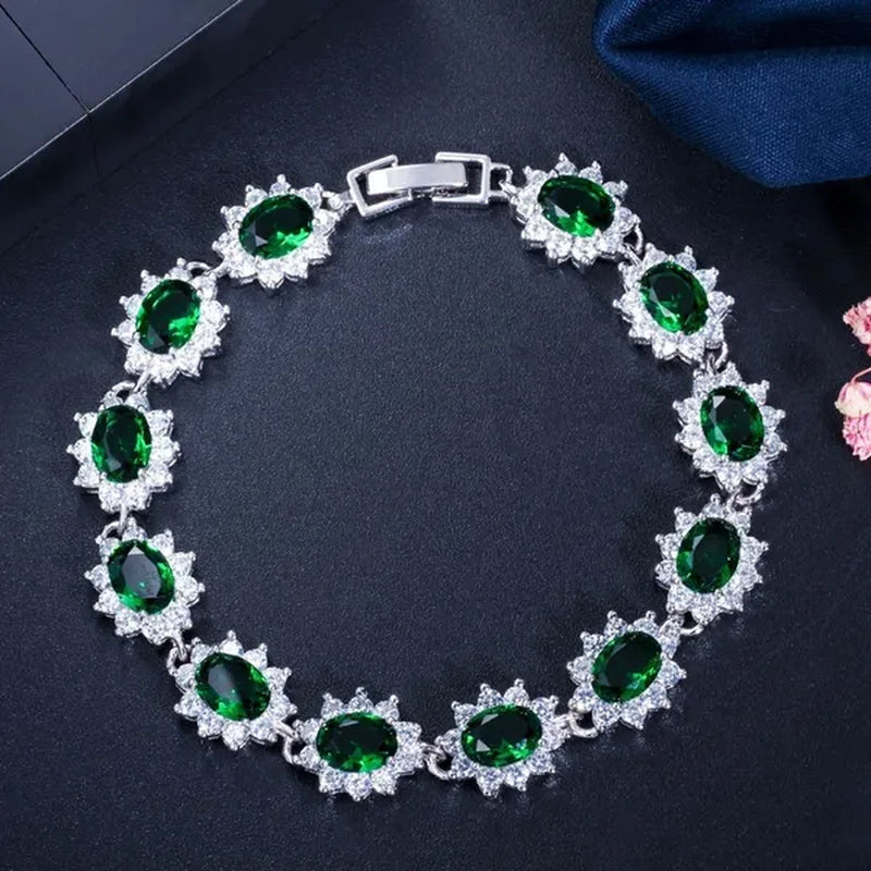 GLORIYA Summer New Bracelets Bangles for Women Red Cubic Zirconia Stone 925 Sterling Silver Plated Fashion Style Jewelry（Size :18 cm）