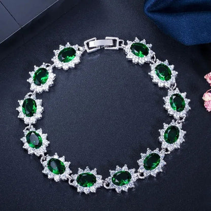 GLORIYA Summer New Bracelets Bangles for Women Red Cubic Zirconia Stone 925 Sterling Silver Plated Fashion Style Jewelry（Size :18 cm）