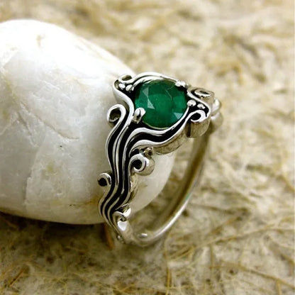 Vintage Green Gemstone Anniversary Ring 925 Sterling Silver Tsavorite Vine Ring for Women Ladaies Jewelry