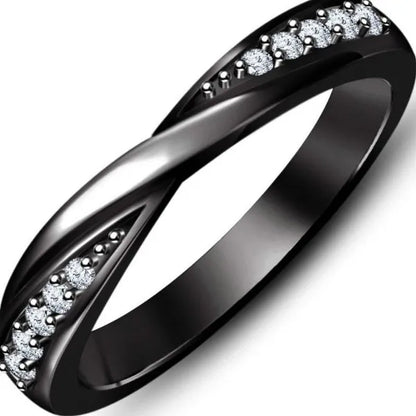 Elegant White CZ 14K Black Gold Engagement Promise Ring Size 5 6 7 8 9 10 11 12