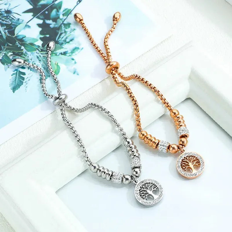 Rose Gold Plated Tree of Life Charm Bracelets for Women Christmas Jewelry Gifts for Family Size 22cm