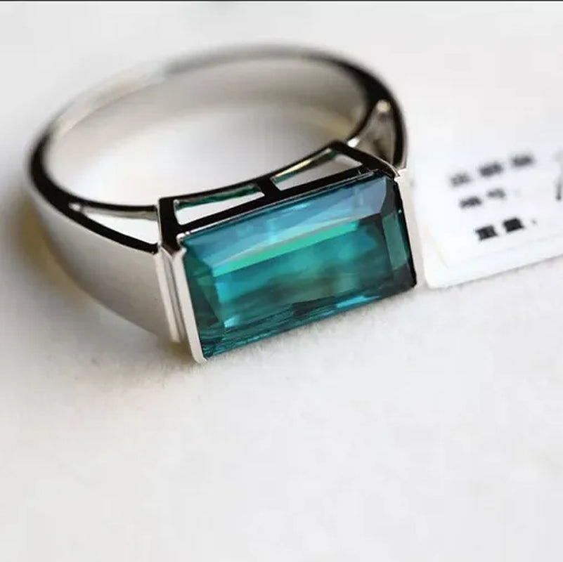 Business Men'S Fashion Ring Simple Luxury Blue Zircon Ring Wedding Engagement Party Jewelry
