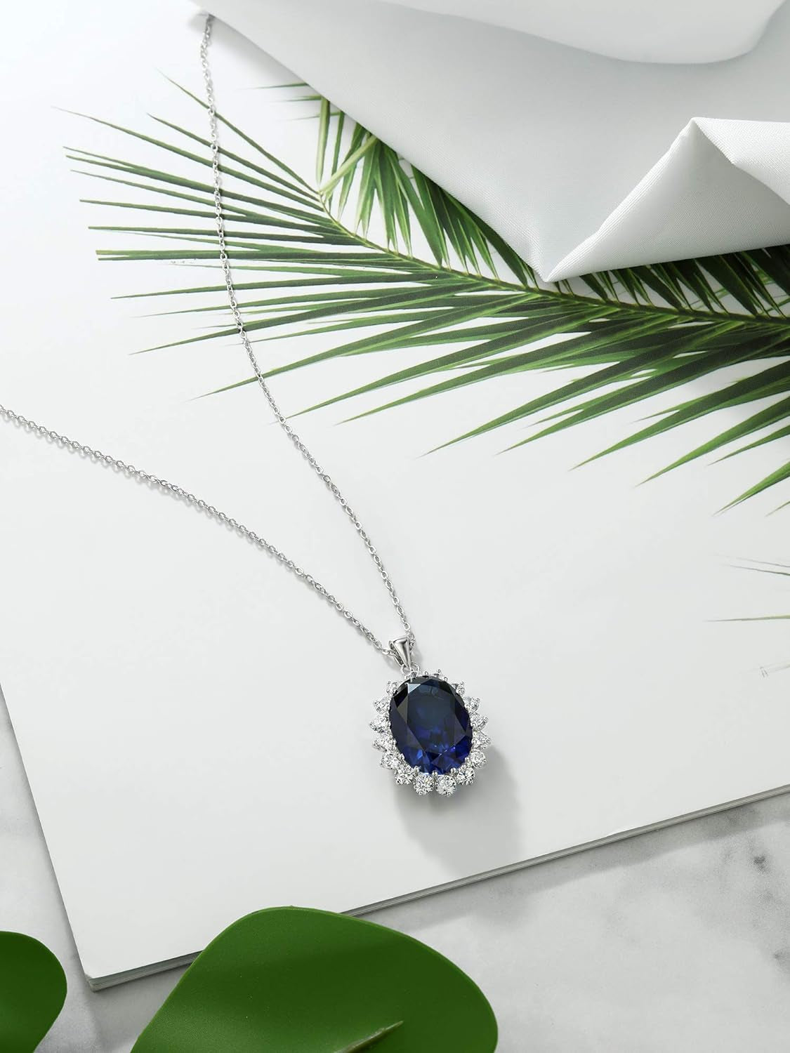 925 Sterling Silver Blue Simulated Sapphire Pendant Necklace for Women | 13.00 Cttw | Oval 13X18MM | with 18 Inch Silver Chain