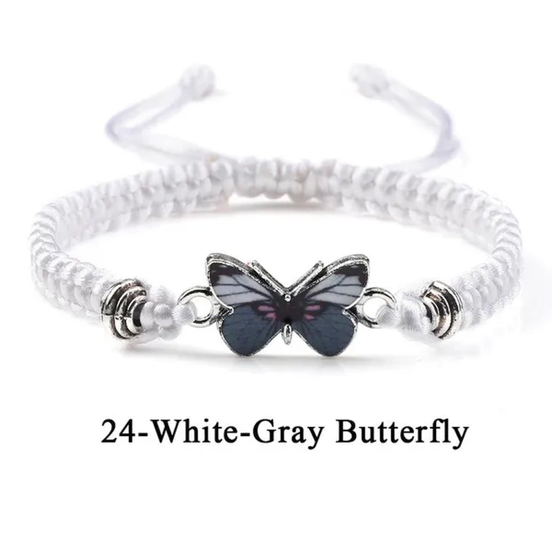 2022 Hot Adjustable Braided String Bracelet for Women Grey Butterfly Pendant Handmade Charm Bangles Fashion Girl Jewelry