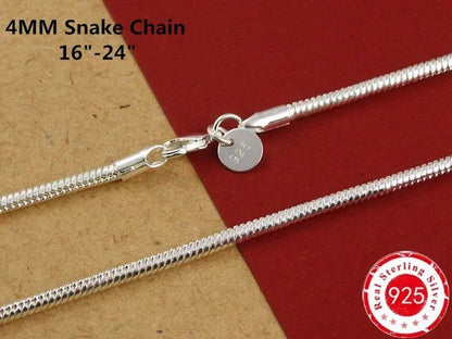Men Women Snake Chain Necklace 925 Sterling Silver 1MM/2MM/3MM/4MM Thick Silver Necklaces Fashion Wedding Party Exquisite Jewelry(8-30inch)