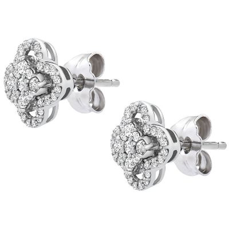 0.25 CT. T.W. I-I1 White Gold Diamond Clover Flower Stud Earrings