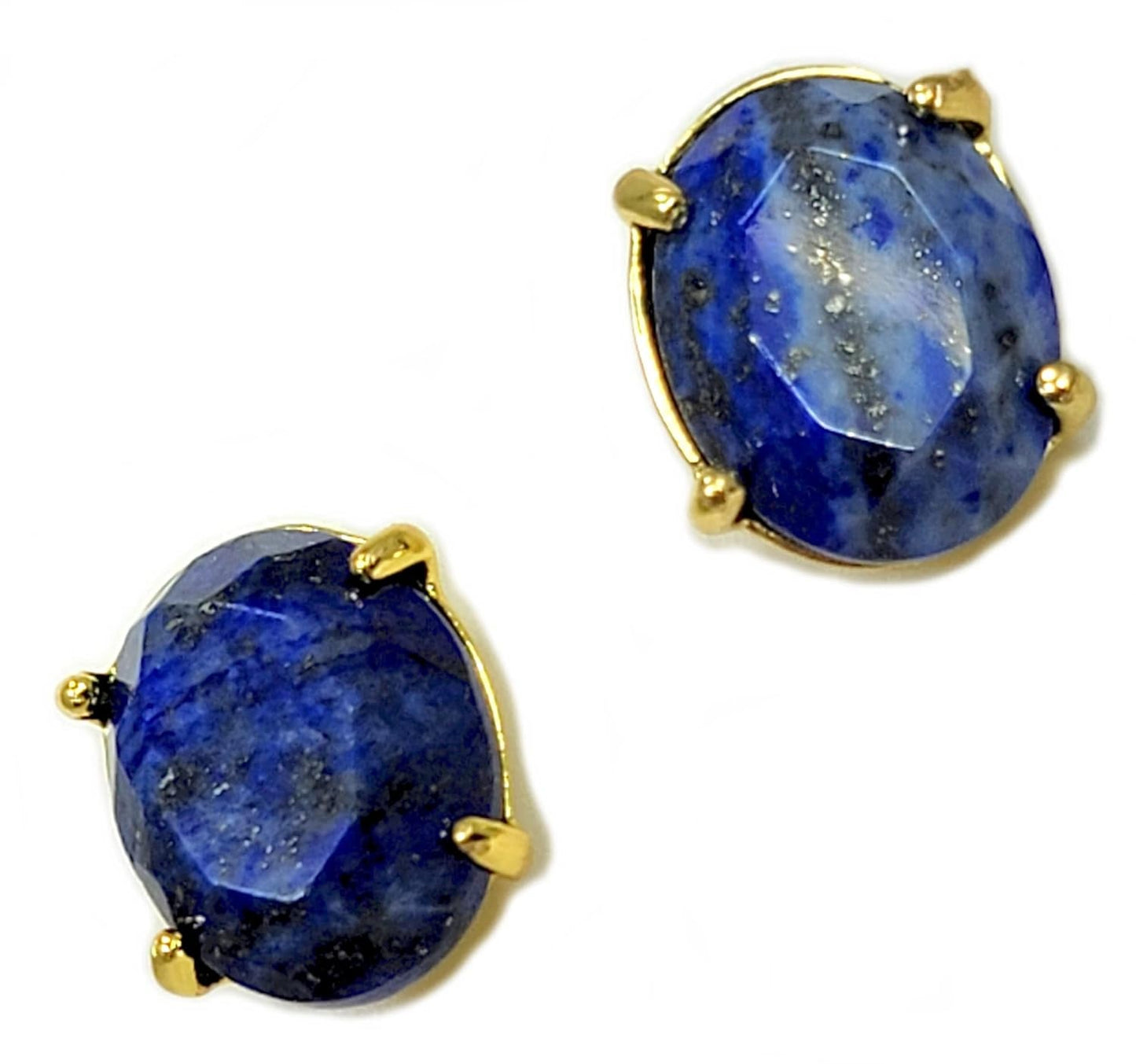 Real Natural Stones Lapis Lazuli Earrings Oval Faceted Stud Earrings Gold-Filled Genuine Gemstone USA
