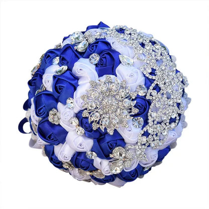 18CM Luxury Crystal Brooch Bride Bouquet Holding Flower Ribbon Lace Wedding Bouquet Artificial Simulation Rose Wedding Flower Bridesmaid Bouquet