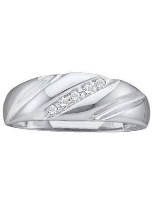 10Kt White Gold Mens round Diamond Wedding Band Ring 1/10 Cttw