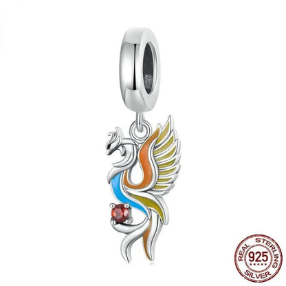 925 Sterling Silver Phoenix Pendant Charm Fine Color Enamel Bird Charm Beads Fit Original Bracelet Necklace DIY Jewelry