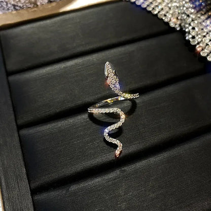 Fashion Exquisite Sterling Flash Diamond Micro Set Women's Snake Diamond Ring Bride Princess Engagement Ring Jewelry